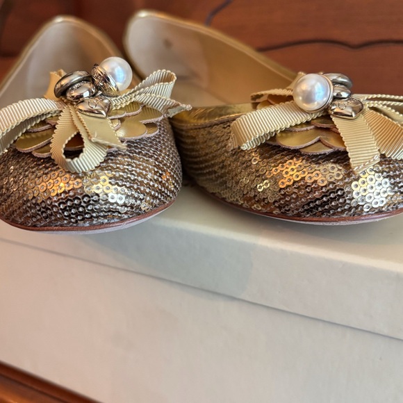 Coach Abigail Gold Sequins Flats with Bow and Pearl Accents - Picture 6 of 11